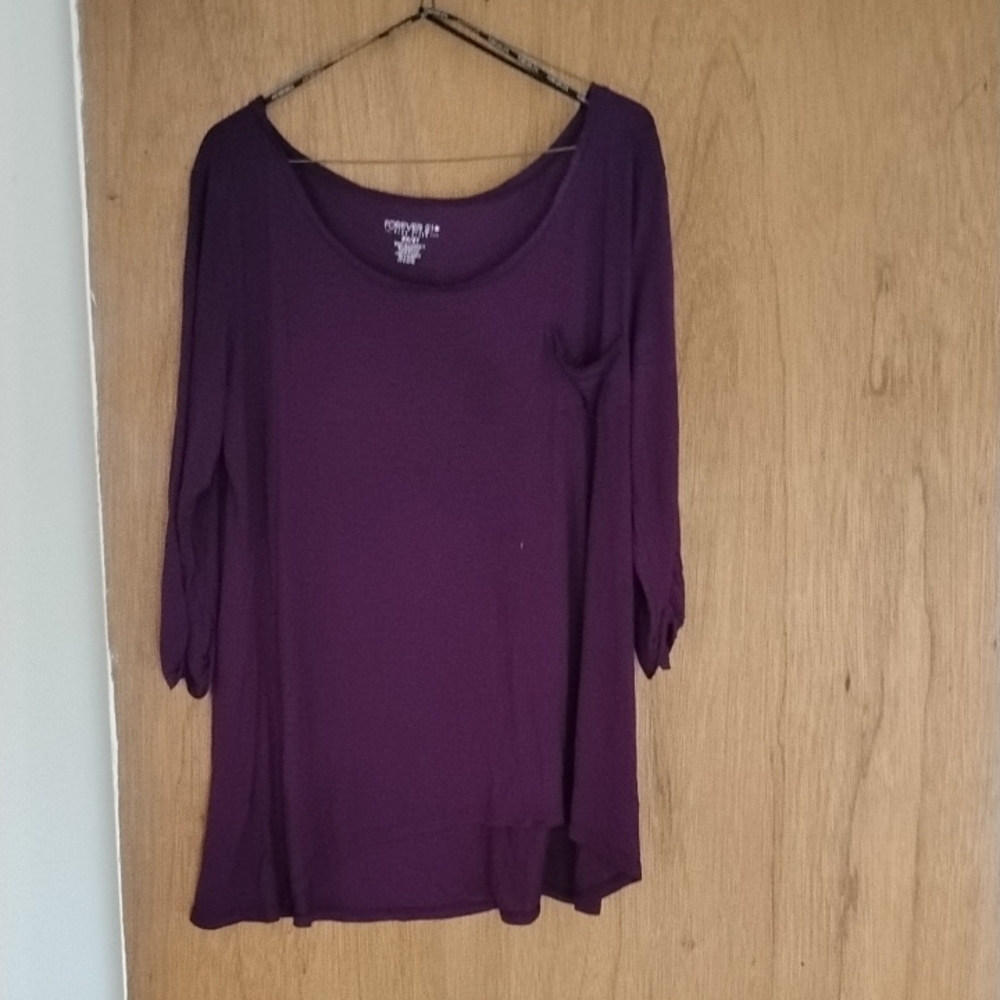 Forever 21 Purple Scoop Neck 3/4 Sleeve Blouse